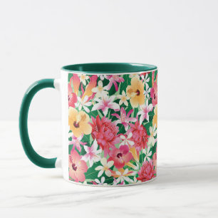 Taza Patrón floral tropical Hibiscus