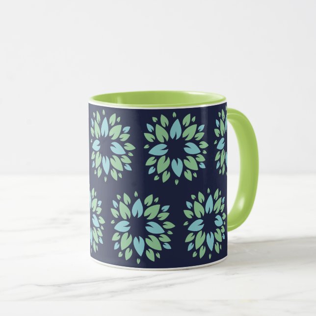 Taza Patrón floral verde azul oscuro moderno (Anverso derecho)
