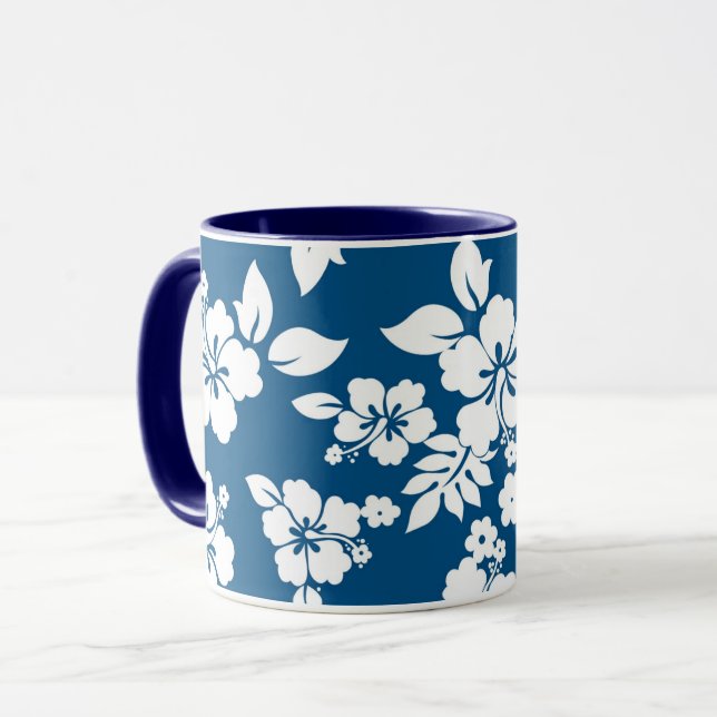 Taza Patrón floral verde azulado azul y blanco Hibiscus (Anverso izquierdo)