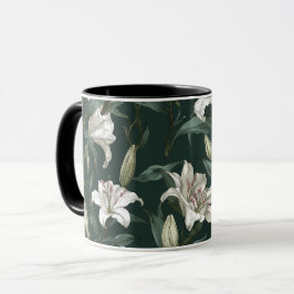 Taza Patrón floral verde de lirio blanco clásico