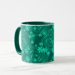 Taza patrón floral verde turquesa brillante