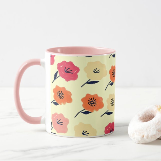 Taza Patrón floral vibrante (Con donut)