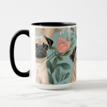 Patrón Floral Vintage de Pug Perro Botánico Lindo 