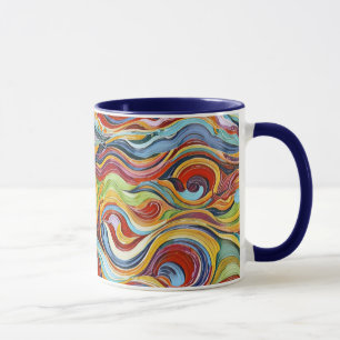 Taza Patrón geométrico abstracto 39 con líneas ondulada