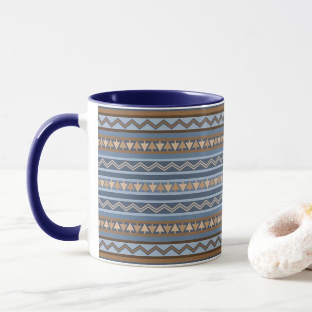 Taza Patrón geométrico azul y marrón de estilo suroeste (Con donut)