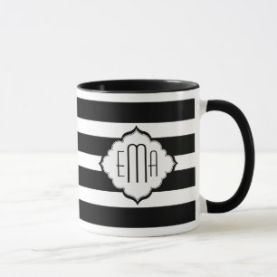 Taza Patrón geométrico de franjas en blanco y negro