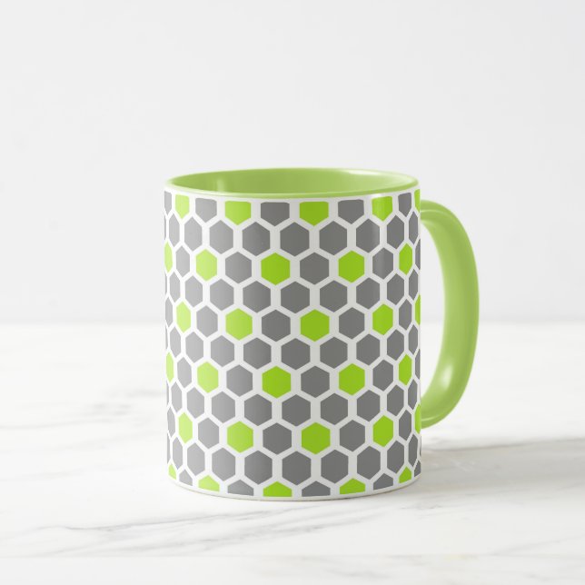 Taza Patrón geométrico de gris verde limón moderno (Anverso derecho)