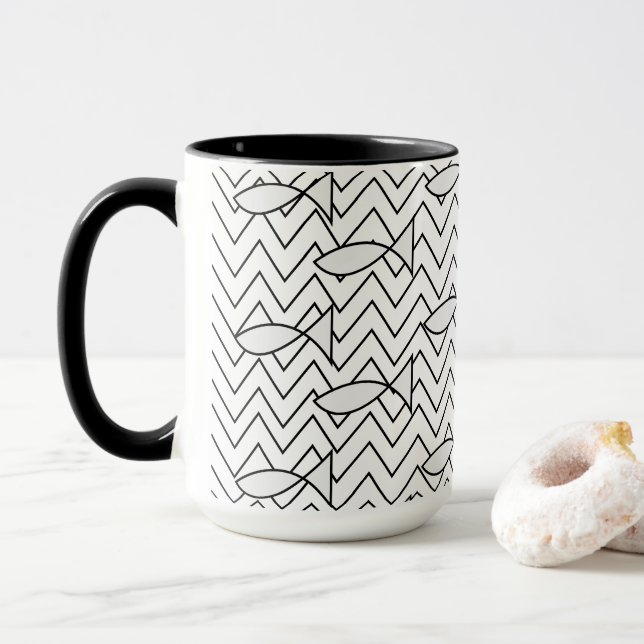 Taza Patrón geométrico de la banda de cheurón de peces (Con donut)
