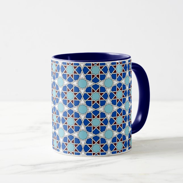 Taza Patrón geométrico marroquí azul islámico (Anverso derecho)