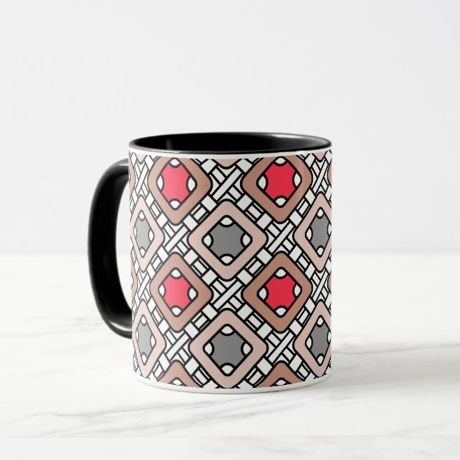 Taza patrón geométrico moderno art déco gris rojo, beig (Anverso izquierdo)
