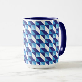 Taza Patrón Geométrico Retro Abstracto Tonos de Azul
