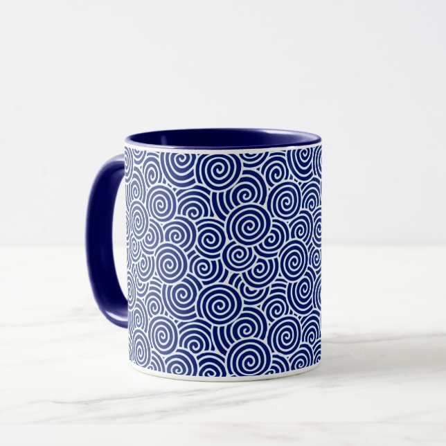 Taza Patrón giratorio japonés - azul marino y blanco (Anverso izquierdo)