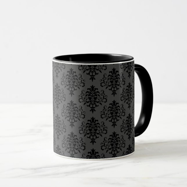 Taza Patrón Gótico Gris Negro Damask (Anverso derecho)