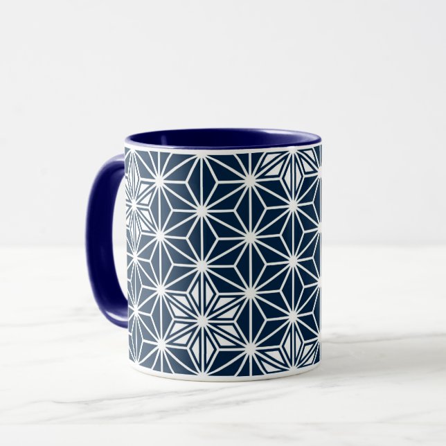 Taza Patrón japonés de Asanoha - azul índigo y blanco (Anverso izquierdo)