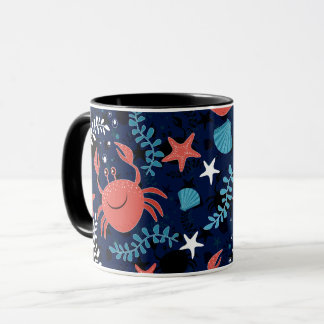 Taza Patrón marino con cangrejos.