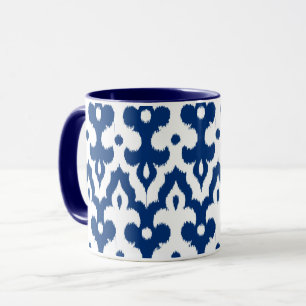 Taza Patrón marroquí de damasco de Ikat, azul cobalto y