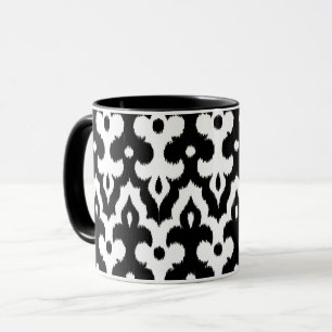Taza Patrón marroquí de damasco de Ikat, negro y blanco