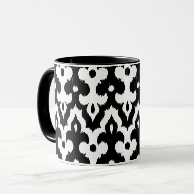 Taza Patrón marroquí de damasco de Ikat, negro y blanco (Anverso izquierdo)