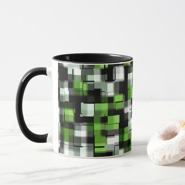 Taza Patrón moderno blanco y negro verde (Con donut)