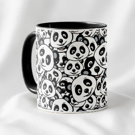 Taza Patrón moderno de oso panda lindo en blanco y negr