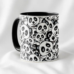 Taza Patrón moderno de oso panda lindo en blanco y negr