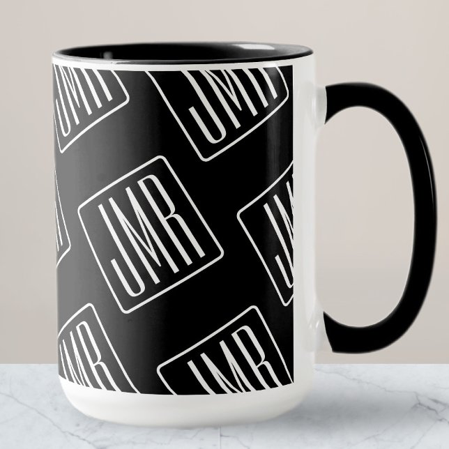 Taza Patrón monogramado moderno | Blanco y negro (Subido por el creador)