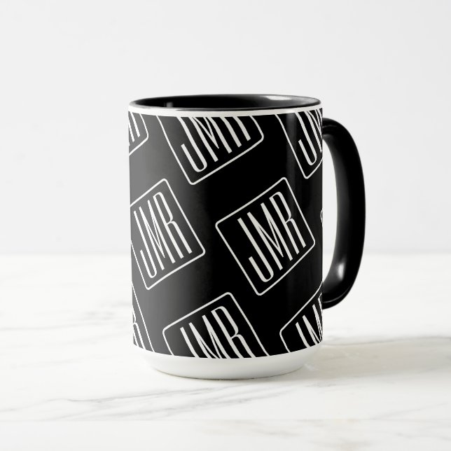 Taza Patrón monogramado moderno | Blanco y negro (Anverso derecho)