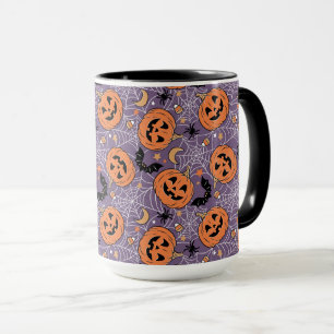 Taza Patrón morado de Halloween de Jack-O-Lantern