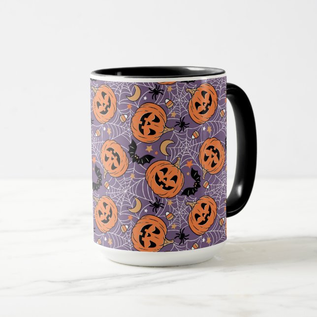 Taza Patrón morado de Halloween de Jack-O-Lantern (Anverso derecho)