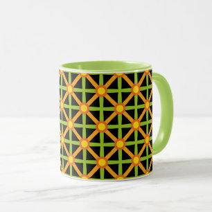 Taza Patrón naranja verde y amarillo de inspiración ret
