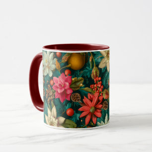 Taza Patrón Navideño Floral Invernal y Cítrico Festivo