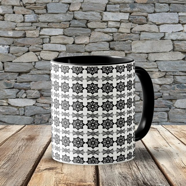 Taza Patrón octogonal y diagonal floral de hoja negra (Subido por el creador)