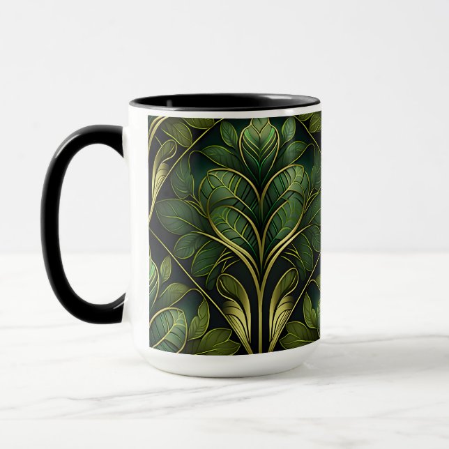 TAZA PATRÓN ORNADO OSCURO VERDE Y ORO ART DECO (Izquierda)