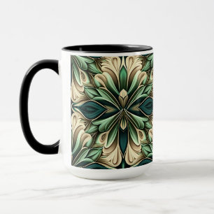 TAZA PATRÓN ORNADO OSCURO VERDE Y ORO ART DECO