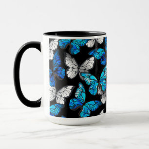 Taza Patrón oscuro sin foco con mariposas azules morfo