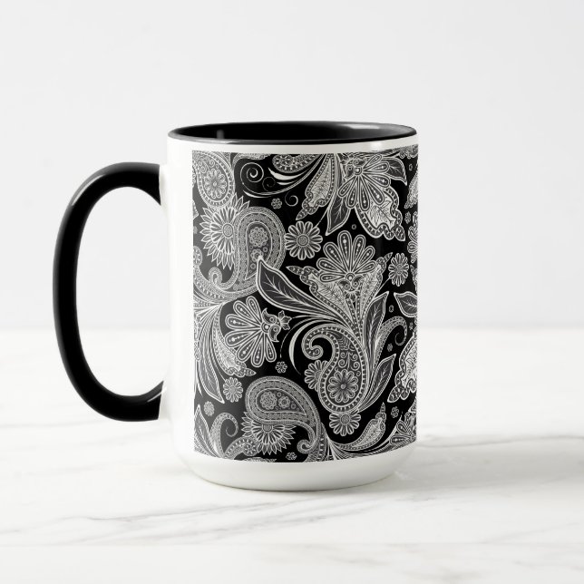 Taza Patrón Paisley Ornate Negro y Blanco (Izquierda)