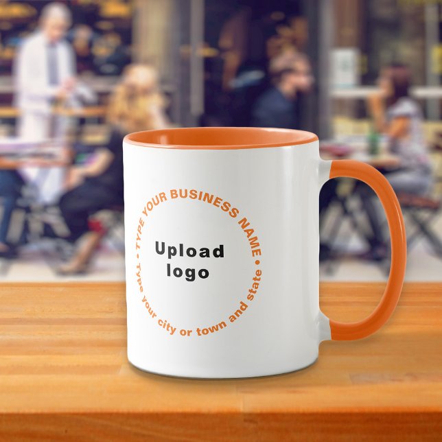 Taza Patrón redondeado Textos de marca comercial sobre  (Build brand name awareness. Round pattern business brand texts on orange color combo mug.)