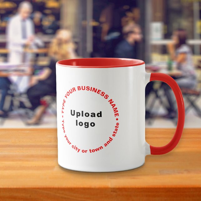 Taza Patrón redondeado Textos de marca comercial sobre  (Build brand name awareness. Round pattern business brand texts on red combo mug.)