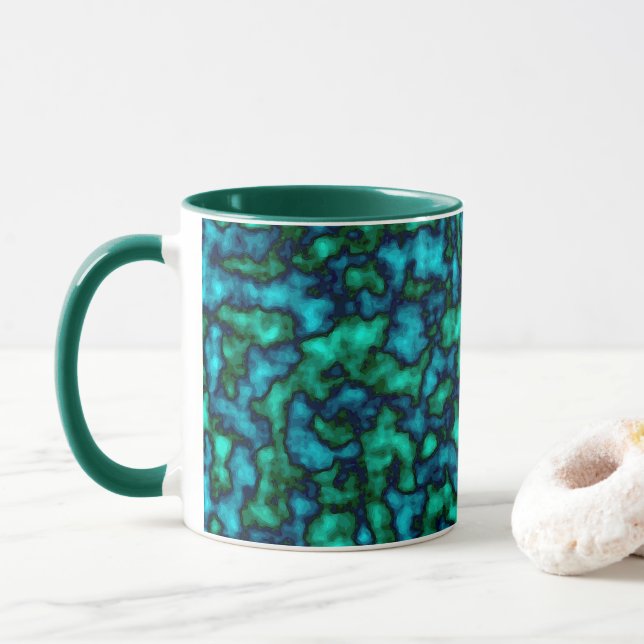 Taza Patrón resumen azul y verde (Con donut)