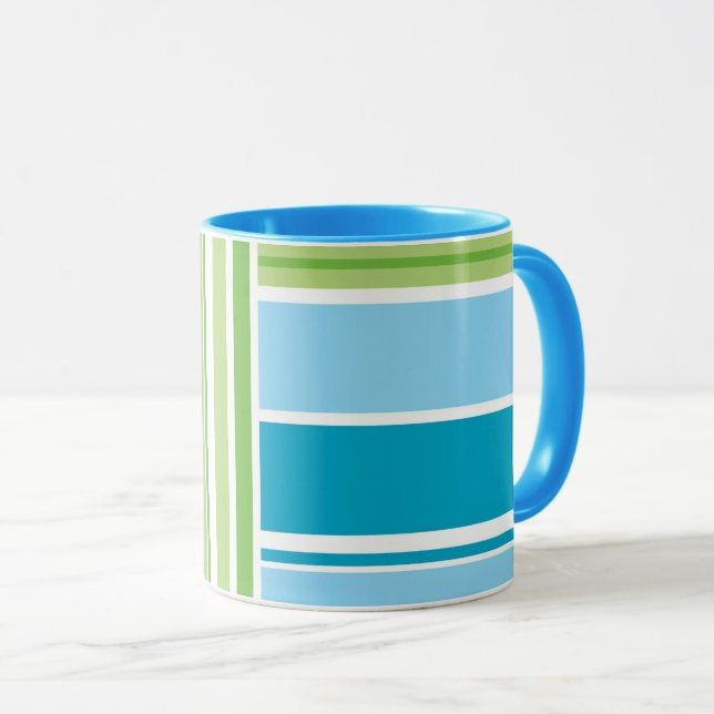 Taza Patrón retro de banda azul verde limón (Anverso derecho)