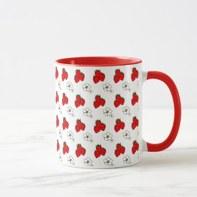 Taza Patrón Retro de Fresa Roja y Flor (Derecha)