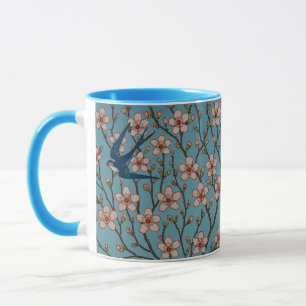 Taza Patrón Retro de Golondrina Floral Azul de Walter C