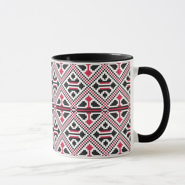 Taza Patrón retro de punto cruzado rojo y negro (Derecha)