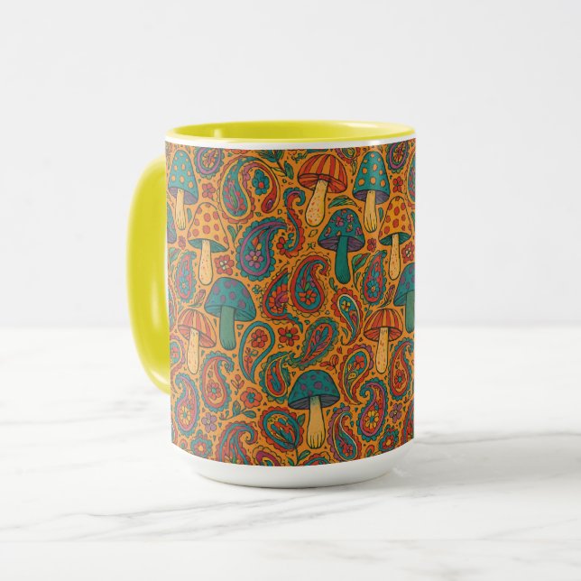 Taza Patrón retro psicodélico de hongos y paisley (Anverso izquierdo)