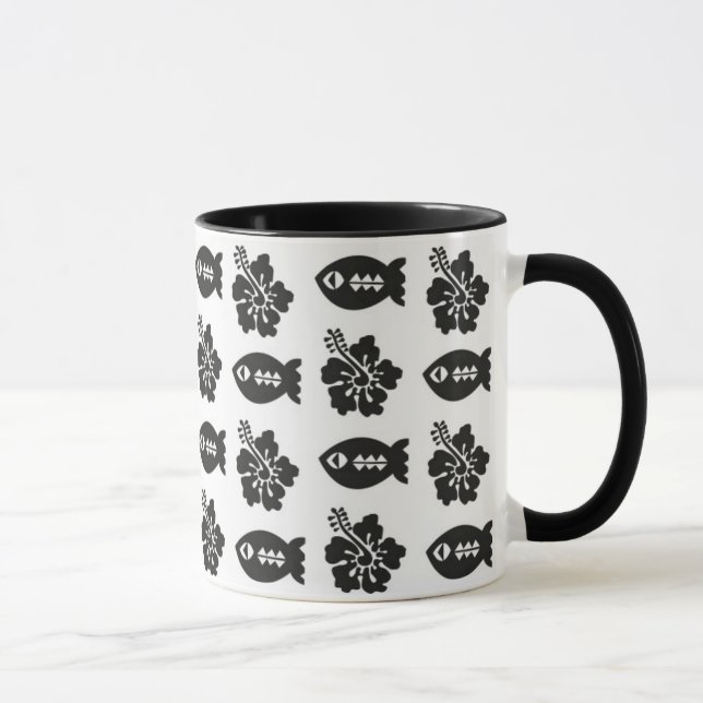 Taza Patrón retro tiki blanco y negro (Derecha)