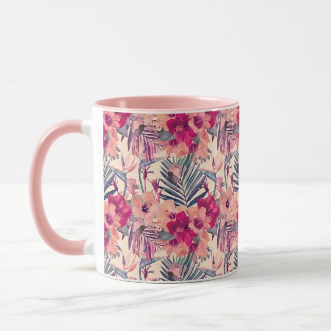 Taza Patrón retro tropical hibiscus wren (Izquierda)