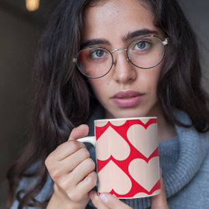 Taza Patrón Romántico Moderno de Corazón Rojo y Rosa
