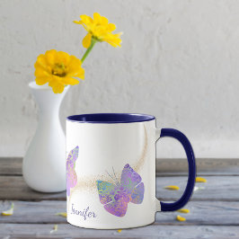 Taza Patrón rosa morado mariposa Swirl Personalizado