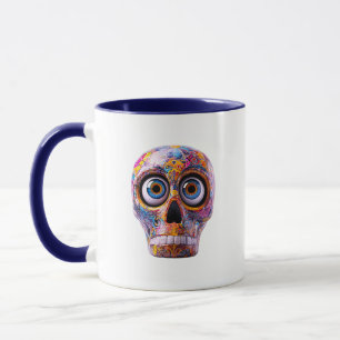 Taza Patrón sicodélico de cráneo arte colorido