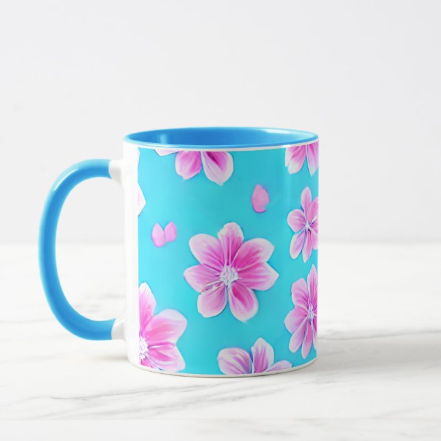 Taza Patrón simple de flor azul y rosa (Izquierda)
